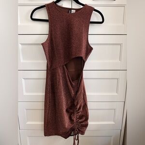 H&M Divided bronze metallic cutout and side cinch dress Size S